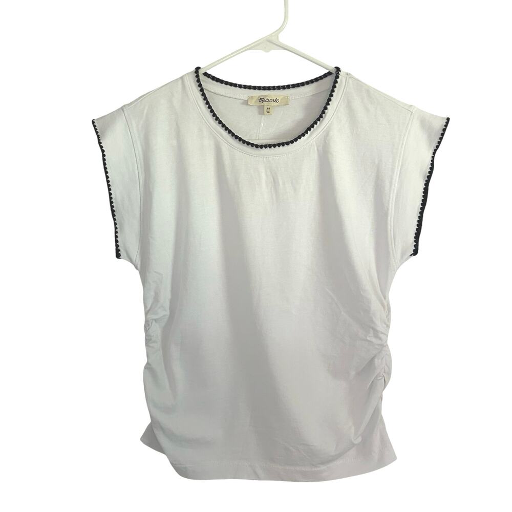 Madewell Women's Side Cinch Crewneck Stitching Detail White Tee Top XS New - Picture 2 of 9